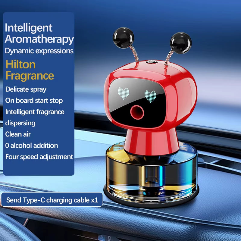 Smart Car Air Freshener AI Rechargeable Car Aroma Diffuser Smart Eyes 4 Levels of Adjustable Intelligent Car Diffuser Gift